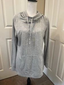 90 Grad L grau Hoodie Wasserfallausschnitt Kordelzug Kapuze Kängurutasche Sweatshirt - Bild 1 von 10