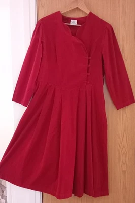 Laura Ashley Vintage Red Fine Needlecord Dress Size 16 - Image 1 of 4
