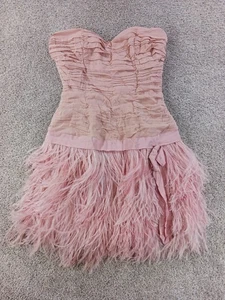 Guess By Marciano Small Damen Kleid Trägerlos Rosa Mini Gefedert Seidenmischung - Bild 1 von 12