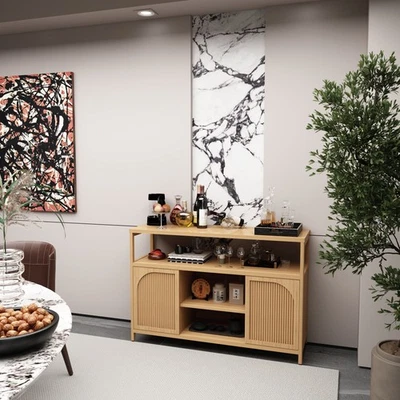 49 in Natural Bamboo Sideboard 2-Door Cabinet with 2-Tier Open Inner Shelves - Image 1 of 4