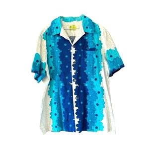 Ui Maikai Vintage Hawaiian Shirt Cotton Barkcloth Psychedelic Flower Power L/XL - Picture 1 of 3