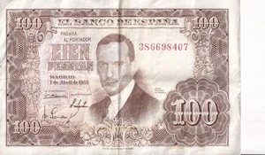 Billet de banque banknote money ESPAGNE SPAIN ESPANA 100 PTS 1953 état scan 407 - Imagen 1 de 1
