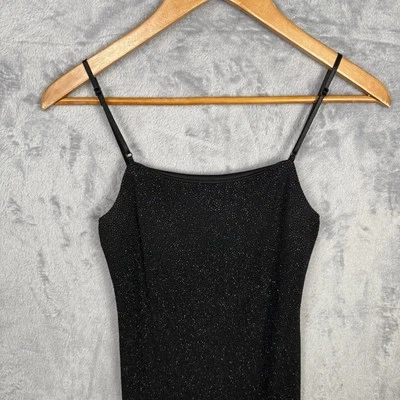 Vtg City Triangles Dress Black S Y2K Sparkly Whimsigoth Fairy Asymmetrical Hem - Image 1 of 4