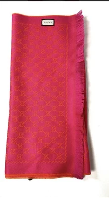 Gucci Bufanda de Lana Rosa y Naranja Jacquard GG Logo Reversible Totalmente Nueva Foto 1 de 4