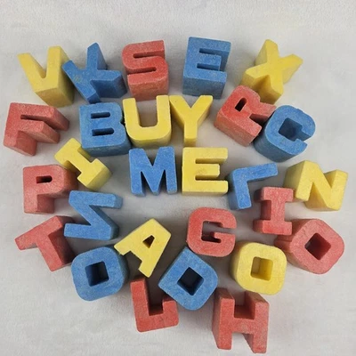 1971 Mattel Tuff Stuff Alphabet Blocks – 28 Vintage 2" Plastic Letters Missing W - Image 1 of 4