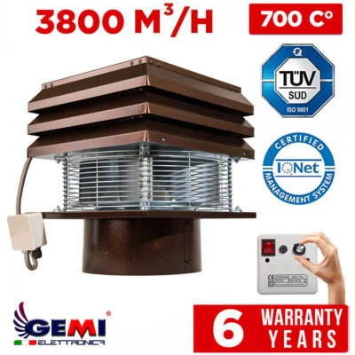 Chimney Fan Fireplace Barbecue Exhaust Fan Round Flue 30 Cm / 12" 110 Volt Gemi