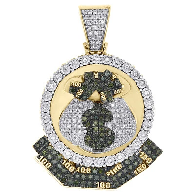 Dije circular colgante bolsa dinero pila $100 diamante verde oro amarillo 10K 0,92 CT Foto 1 de 4