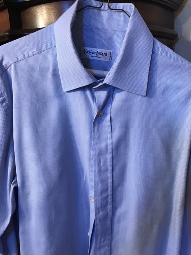 SAINT LAURENT (YSL) Camicia abito da uomo Yves Saint Laurent YSL misto cotone blu