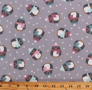 Flannel Penguins Winter Animals Gray Holiday Flannel Fabric by the Yard D283.45 - Picture 1 of 1