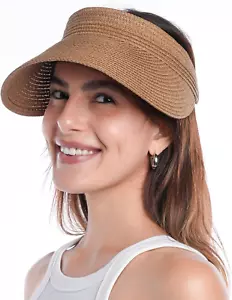 Womens Sun Visor Hat Straw Sun Visors for Women Summer Packable Ponytail Beach H - Picture 1 of 12
