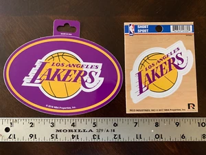 LOA ANGELES  LAKERS - LOT OF TWO STICKERS - OVAL AND SQUARE LOGO...NEW..NBA... - Picture 1 of 7
