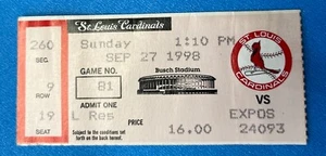 Mark McGwire Home Runs 69/70 Ticket Stub St Louis Cardinals Busch Stadium 1998 - Bild 1 von 3