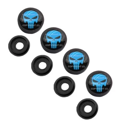 4 Black License Plate Frame Tag Screw Snap Cap Covers BLUE PUNISH SKULL H071 Foto 1 de 4