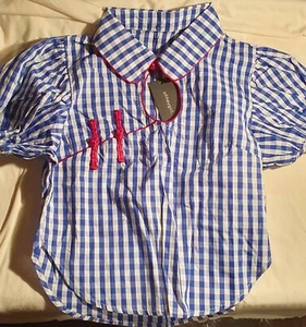 OHHEYGIRL. Blue Ginham Top With Puff Sleeves Size 10/12 - Picture 1 of 10