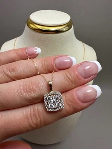 Halo-Anhänger & Kette 9 kt Gelbgold 0,90 kt im Labor gezüchtete Diamanten LGSL5 - Bild 1 von 18