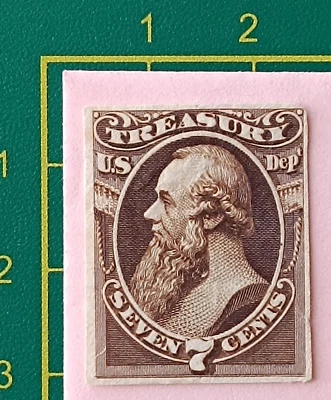 US Stamp, Official Stamp, Treasury 7c, Mint proof on Card, VF - Image 1 of 4