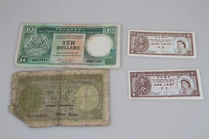 4 x bank notes Hongkong & Shanghai 10 Dollar 1987, 1 dollar 1952 ,2 x One cent - Picture 1 of 9