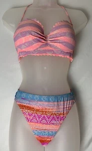 Two Piece Swimsuit Victoria's Secret Top 34B Top Red Camel Large Multicolor - Picture 1 of 8