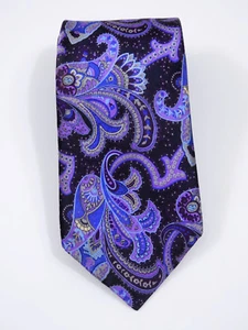 CRAVATTA CROFT & BARROW VIOLA SPLENDIDI DETTAGLI PAISLEY FLOREALE SETA L 59" X W 3,35 - Foto 1 di 4