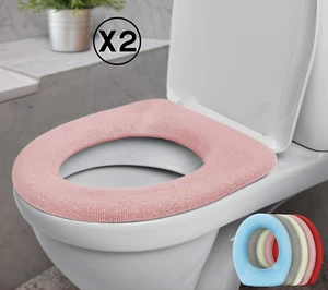 Toilet Seat Cover Warm Soft x2 Padded Washable Loo Cushion Pink Blue Grey Red UK - Picture 1 of 38