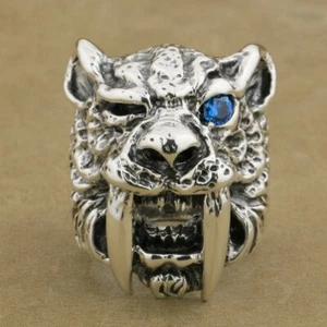 CZ Eye 925 Sterling Silver Sabretooth Tiger Ring Punk Jewelry TA1XA US 7~15 - Picture 1 of 18