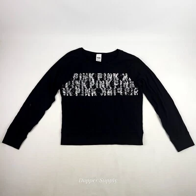 Suéter Pink Victoria’s Secret L Negro Top Delgado Plateado Lentejuelas Manga Larga -Mancha Foto 1 de 4