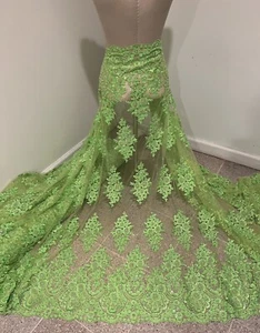 GREEN heavy Beaded Sequin Rhinestone Embroidery Lace Fabric 50” Width 1 Yard - Picture 1 of 6