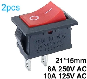 2Pcs x 2 Pin 12V Car Boat Arduino Light ON/OFF Rocker Switch -15x21mm RED BUTTON - Picture 1 of 4