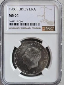 Turkey 1 Lira 1960 NGC MS 64 - Picture 1 of 2