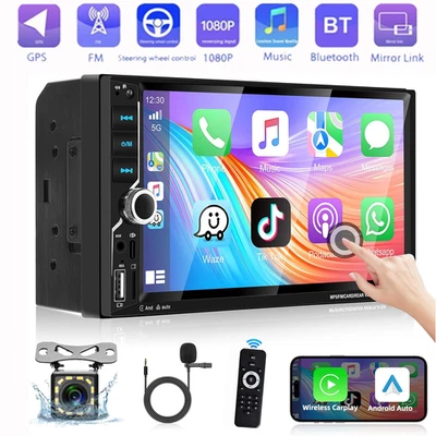 7"Double Din Car Stereo Radio Apple CarPlay Android Auto Touch Screen BT USB SWC - Image 1 of 4