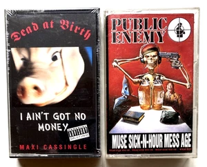2 CASSETTE LOT PUBLIC ENEMY MUSE + DEAD AT BIRTH NO MONEY SEALED EXPLICIT RAP - Picture 1 of 3