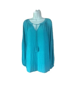 Basic Editions Women's Teal/Green Tassel Tie V-Neck Blouse Size XXL - Image 1 of 4
