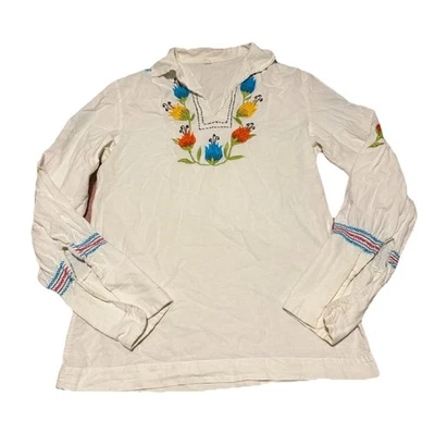 Blusa Campesina Boho Hippie Vintage Años 70 80 Mexicana Bordada Algodón Top Grande Foto 1 de 4