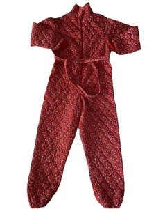 Vintage Wiman Red Floral Quilted Jumpsuit Romper Pajamas One Piece Women’s M - Picture 1 of 12