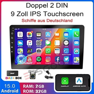2 DIN Carplay 2+32G DAB Android15 Chat-GPT-AI Autoradio GPS Bluetooth Kam MIK FM - Bild 1 von 4