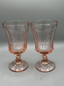 Indiana Glass Pink Madrid Recollection 6 1/2" Water Goblet Vintage Set Of 2 - Picture 1 of 7