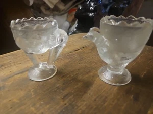 3 Vintage Moulded Clear Glass Stork And Chicken Egg Cups  - Picture 1 of 12