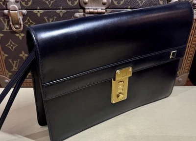 Bolso clutch Dunhill vintage años 80 cuero Oxford negro bolso de negocios con cerradura  Foto 1 de 4