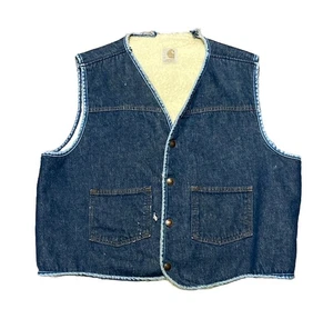 Chaleco de Colección Carhartt Talla S/M Sherpa Forrado Denim Frente a Presión Azul Envejecido Años 80 - Imagen 1 de 8