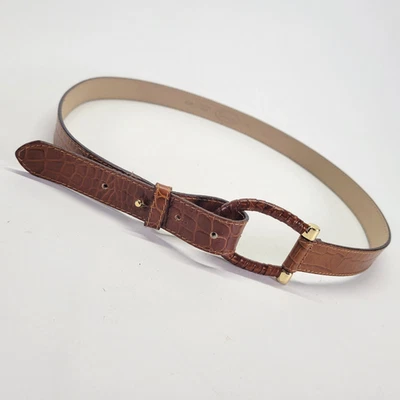 Talbots Leather Hip Belt 36 37 M Alligator Croc Print Brown 6828 Italy Made - Image 1 of 4