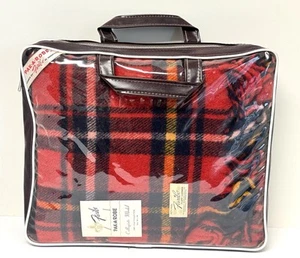 Faribo PAK-A-ROBE Plaid 100% Lana ROSSO NERO YW Tartan Plaid 50x60 con Custodia ed Etichetta NOS - Foto 1 di 11