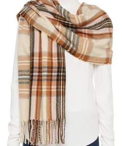 Nine West Women’s Plaid Twisted Fringed Textured Touch Soft Wrap Scarf New - Picture 1 of 5