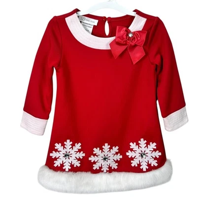 Bonnie Jean девочек красный снежинка искусственного меха отделки праздничное платье размер 3T - Изображение 1 из 4