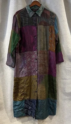 SACRED THREADS Duster Long Cardigan S/M Patchwork Boho Gypsy Pockets Buttons - Image 1 of 4