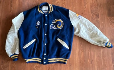 Chaqueta Universitaria De Colección Años 90 DELONG Los Angeles Rams Manga Cuero Letterman Talla XL Foto 1 de 4