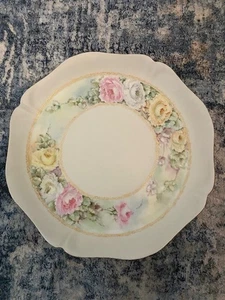 Antique Limoges Gold Rimmed Serving Dish France Hand Painted Floral 13” Platter - Picture 1 of 6