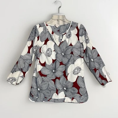 Women’s Blouse Bold Abstract Artsy Graphic Flowers Boho Sz S Pullover V-Neck Foto 1 de 4