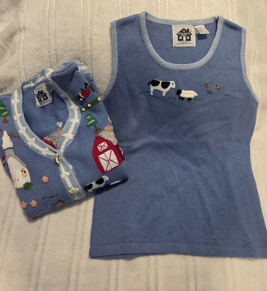 Malhas de livro de histórias 2 peças cardigin e tanque. Tamanho P. EXCELENTE. Casa para não fumantes. - Imagem 1 de 4