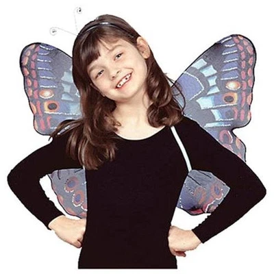 Kit Mariposa Azul Infantil Alas Antena Diadema Disfraz Halloween Peter Alan Foto 1 de 2