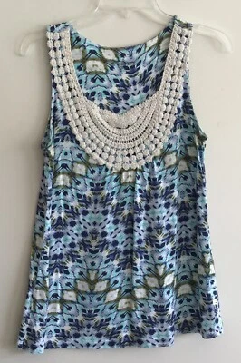 Camisa Sonoma Life & Style pequena multicolorida detalhe de crochê detalhe sem mangas - Imagem 1 de 4